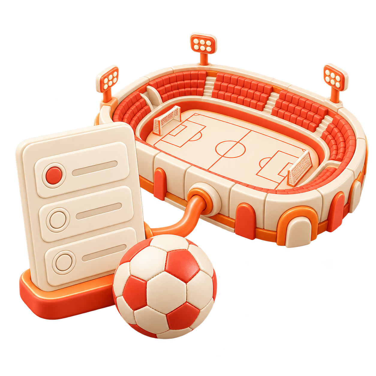 Miniature sports arena, football and selection panel